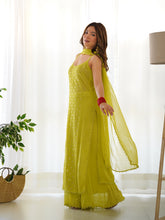 Amalfi Green Chikankari & Mukaish Ringwork Kurta Set (Set of 3)